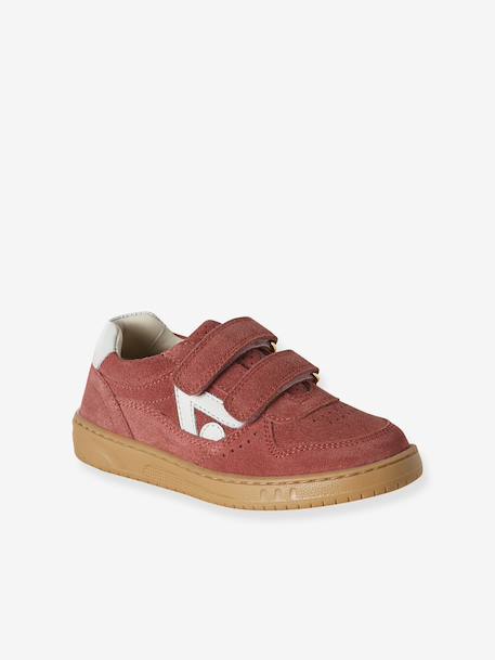 Baskets enfant fille cuir à scratchs beige+jaune d'or+marron+vieux rose - vertbaudet enfant 