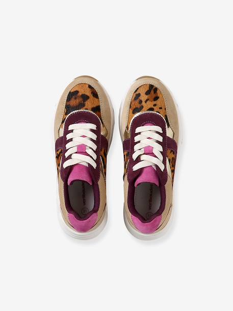 Meisjessneakers leer met veters beige - vertbaudet enfant 