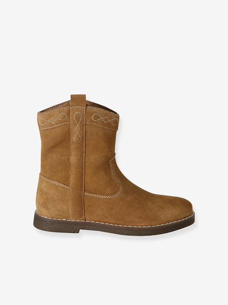 Meisjes leren boots met rits bruin - vertbaudet enfant 