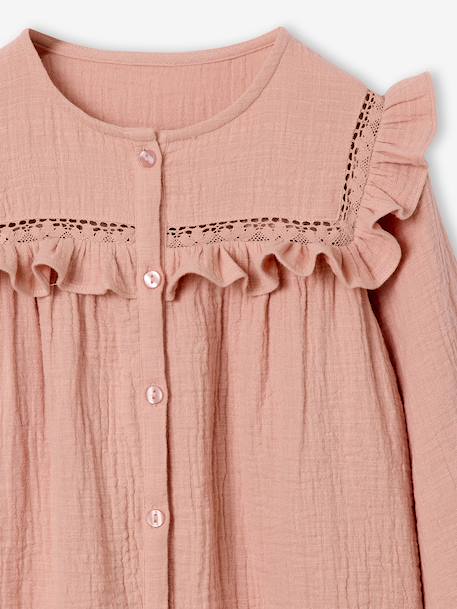 Chemise manches longues fille bleu ardoise+rose poudré+vanille - vertbaudet enfant 