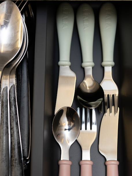 Set 3 couverts d'apprentissage inox rose+vert - vertbaudet enfant 