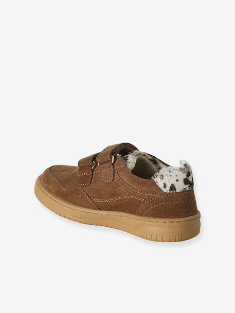 Meisjessneakers leer met klittenband beige+bruin+goudgeel+oudroze - vertbaudet enfant 