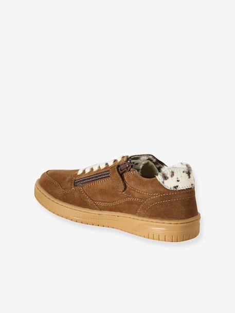 Baskets fille cuir à lacets fermeture zip beige+jaune d'or+marron - vertbaudet enfant 