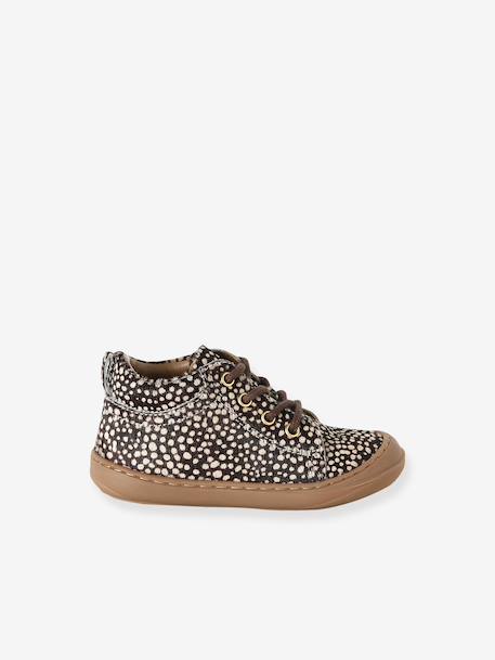 Baby eerste stapjes, veterschoenen van soepel leer bruin+donkerbruin+fuchsia+goudgeel+rozen - vertbaudet enfant 