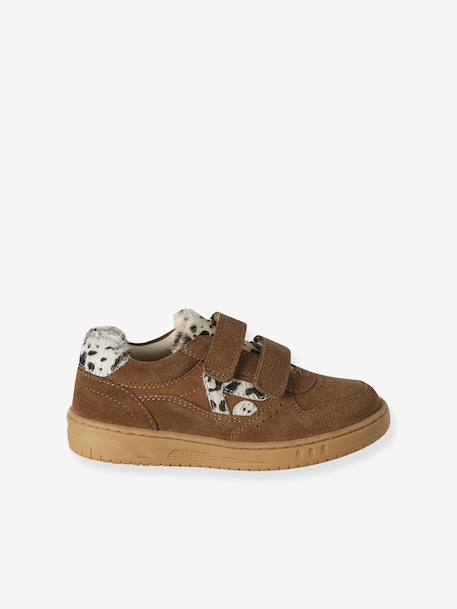 Meisjessneakers leer met klittenband beige+bruin+goudgeel+oudroze - vertbaudet enfant 