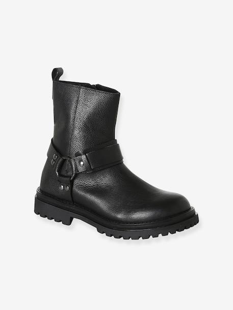 Meisjes leren boots met rits zwart - vertbaudet enfant 