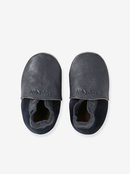Chaussons élastiqués en cuir souple bébé bleu nuit+chocolat+marine - vertbaudet enfant 
