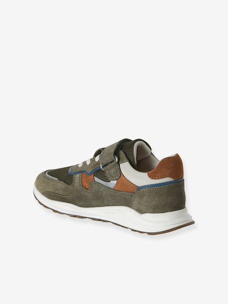 Jongens sneakers leer met klittenband kaki+marineblauw - vertbaudet enfant 