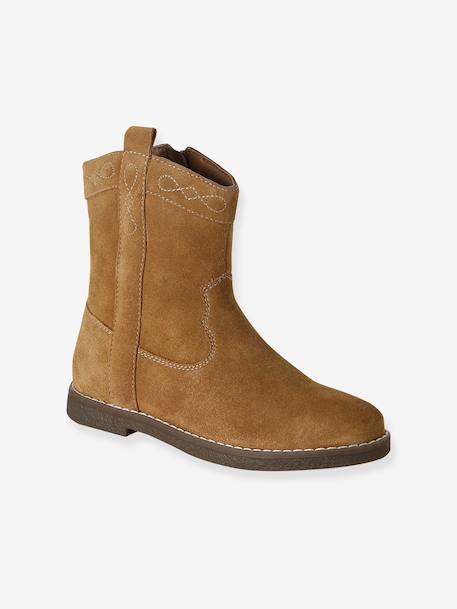 Meisjes leren boots met rits bruin - vertbaudet enfant 