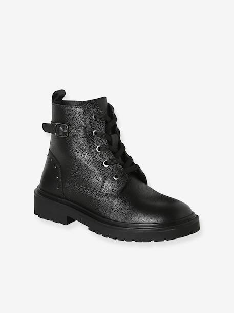 Meisjes boots in leer met veters zwart - vertbaudet enfant 