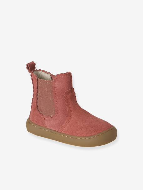 Chelsea boots met rits en elastiek van leer voor baby donkerbruin+goudgeel+marineblauw+oudroze - vertbaudet enfant 