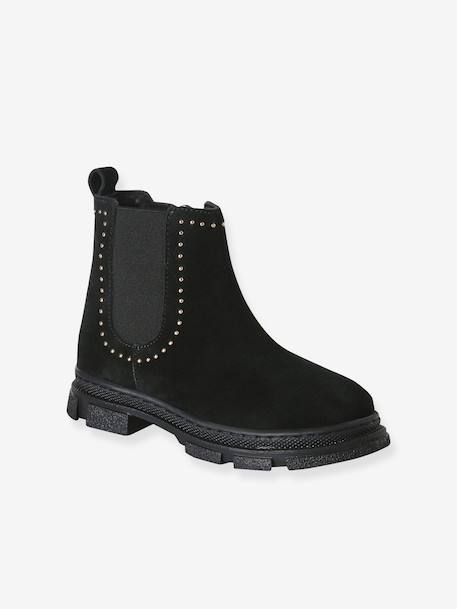 Meisjes leren boots met rits zwart - vertbaudet enfant 