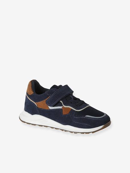 Baskets garçon cuir à scratch kaki+marine - vertbaudet enfant 