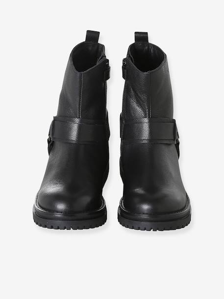 Boots fille cuir zippées noir - vertbaudet enfant 