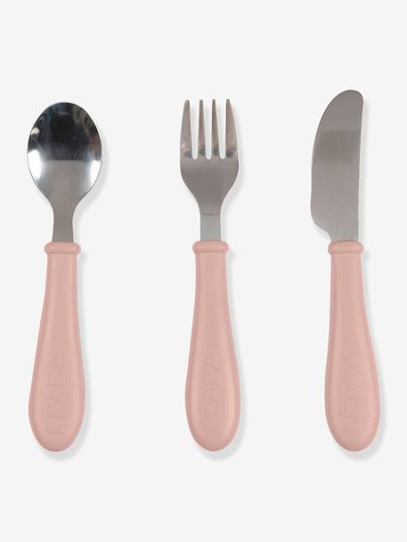 Set 3 couverts d'apprentissage inox rose+vert - vertbaudet enfant 