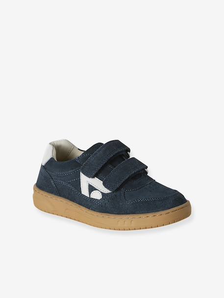 Jongens sneakers leer met klittenband marineblauw - vertbaudet enfant 