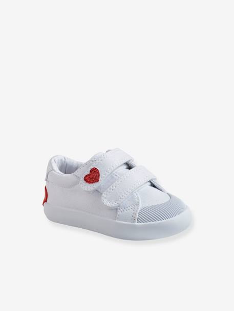Stoffen tennisschoenen met klittenband voor babymeisjes blauwe madeliefjesprint+roze, bedrukt+WIT - vertbaudet enfant 