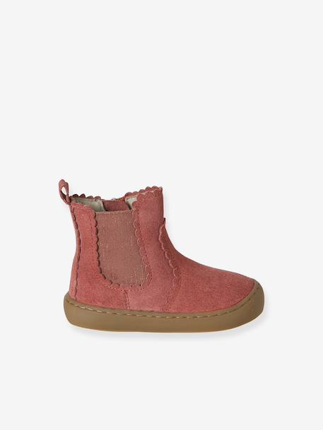Chelsea boots met rits en elastiek van leer voor baby donkerbruin+goudgeel+marineblauw+oudroze - vertbaudet enfant 
