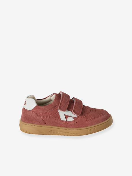Meisjessneakers leer met klittenband beige+bruin+goudgeel+oudroze - vertbaudet enfant 
