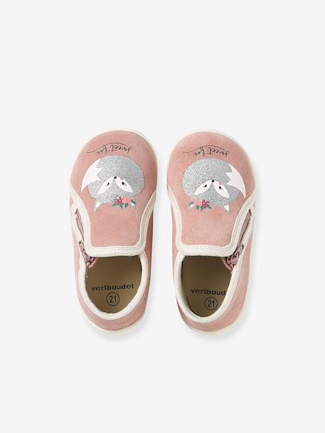 Chausson zippée souples en cuir bébé or+vieux rose - vertbaudet enfant 
