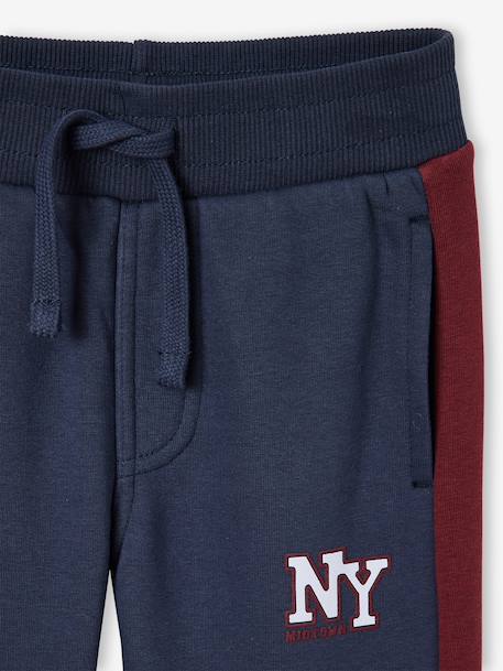 Joggingbroek voor jongens met een band aan de zijkant bordeauxrood+gemêleerd grijs+groen+rood - vertbaudet enfant 