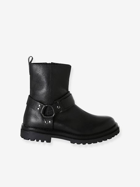 Meisjes leren boots met rits zwart - vertbaudet enfant 