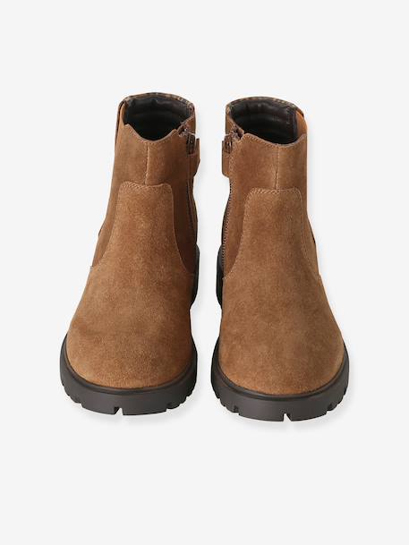 Meisjes leren boots met rits bruin - vertbaudet enfant 