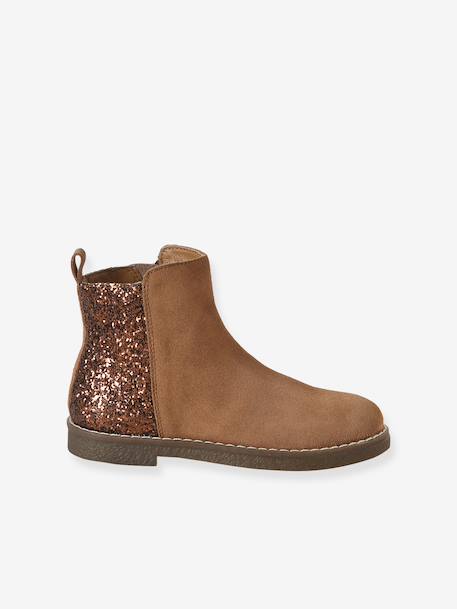 Leren boots voor meisjes met glitter, kleuterschoolcollectie kameel+marineblauw - vertbaudet enfant 