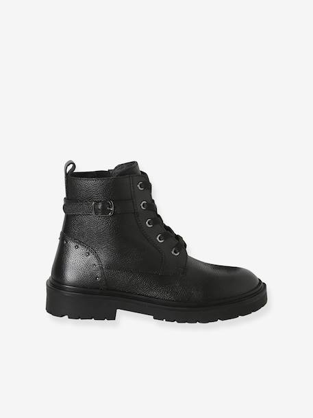 Boots fille cuir à lacets et zip noir - vertbaudet enfant 