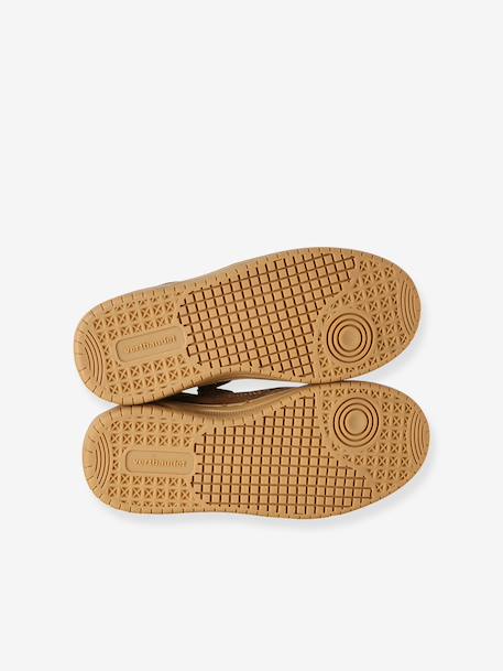 Baskets fille cuir à lacets fermeture zip beige+jaune d'or+marron - vertbaudet enfant 