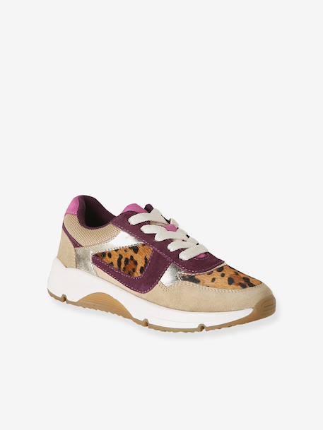 Meisjessneakers leer met veters beige - vertbaudet enfant 