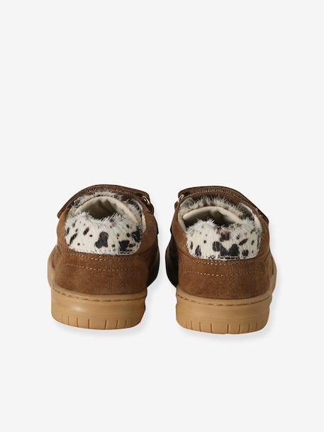 Meisjessneakers leer met klittenband beige+bruin+goudgeel+oudroze - vertbaudet enfant 