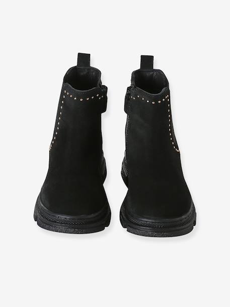 Meisjes leren boots met rits zwart - vertbaudet enfant 