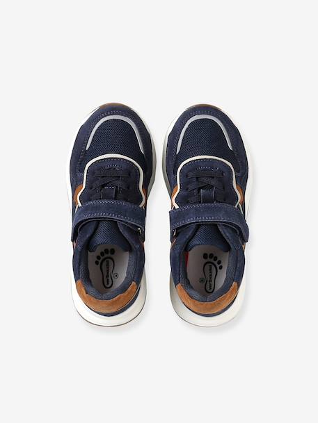 Jongens sneakers leer met klittenband kaki+marineblauw - vertbaudet enfant 