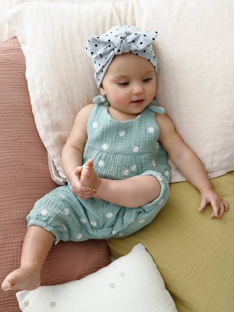 Combinaison bébé naissance en gaze de coton beige+écru+tilleul imprimé - vertbaudet enfant 