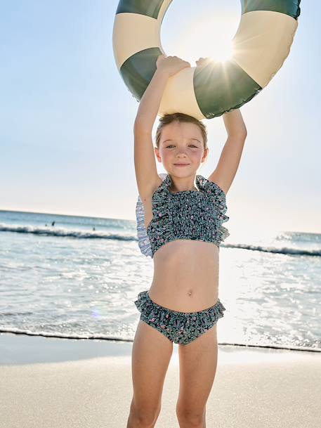 Maillot de bain 2 pièces fille fleurs vert émeraude - vertbaudet enfant 
