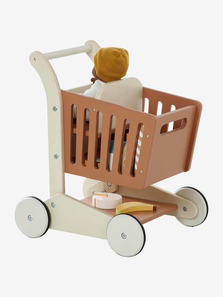 Grand chariot de course porte-poupée en bois FSC® blanc+caramel - vertbaudet enfant 