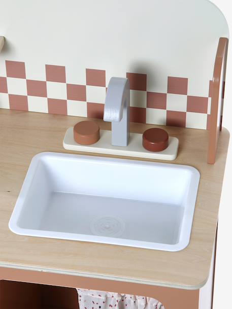 Cuisine en bois FSC® avec accessoires caramel+écru+rose+vert sauge - vertbaudet enfant 