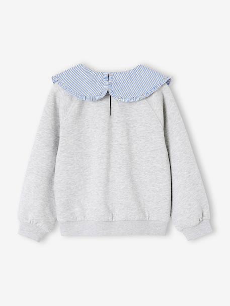 Sweat fille col brodé message flock velours écru+gris chiné+mauve+rose pâle+rouge - vertbaudet enfant 
