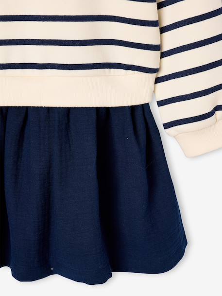 Robe fille 2 en 1 molleton et gaze de coton anthracite+marine+rouge - vertbaudet enfant 