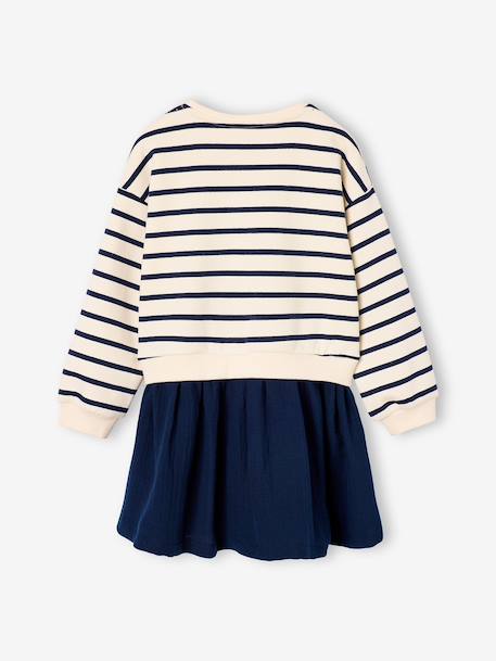 Robe fille 2 en 1 molleton et gaze de coton anthracite+marine+rouge - vertbaudet enfant 