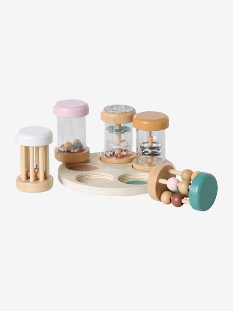 Set de 5 hochets musicaux en bois FSC® bois+rose - vertbaudet enfant 