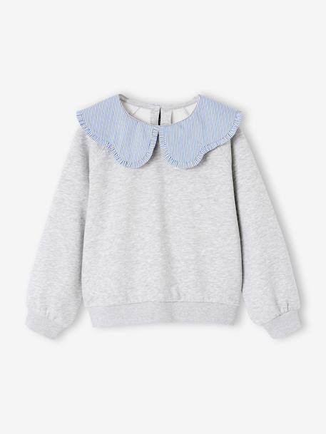 Fille-Pull, gilet, sweat-Sweat fille col brodé message flock velours