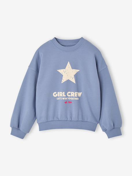 Sweat fille col rond manches longues bleu chambray+gris chiné - vertbaudet enfant 