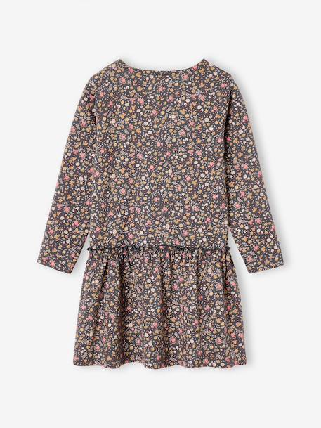 Robe imprimée fille manches longues anthracite+beige poudré+rose - vertbaudet enfant 