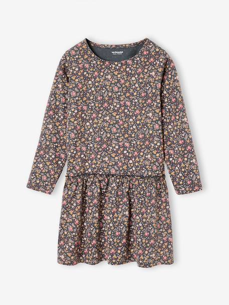 Robe imprimée fille manches longues anthracite+beige poudré+rose - vertbaudet enfant 