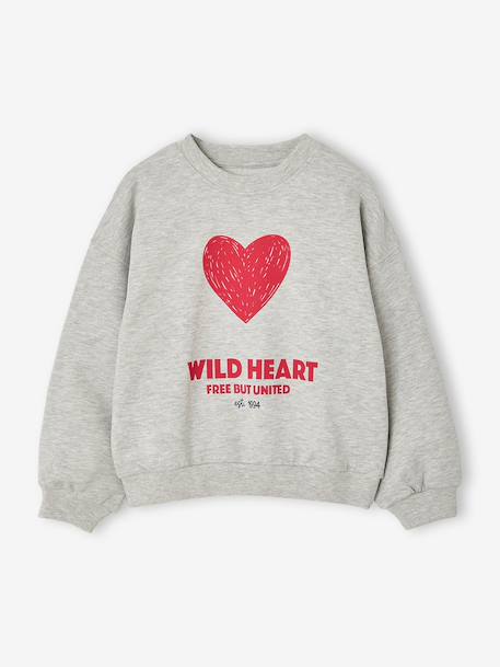 Sweat fille col rond manches longues bleu chambray+gris chiné - vertbaudet enfant 