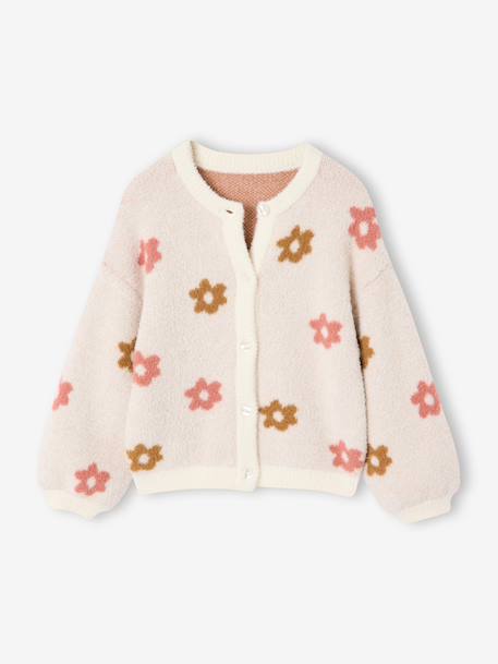 Fille-Pull, gilet, sweat-Gilet fille motif animalier maille mousseuse 