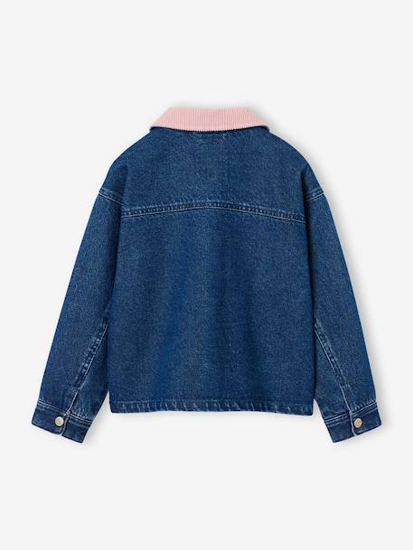 Veste denim fille col velours bleu moyen - vertbaudet enfant 