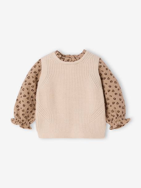 Pull 2 en 1 bébé bleu ciel+écru+rose poudré - vertbaudet enfant 